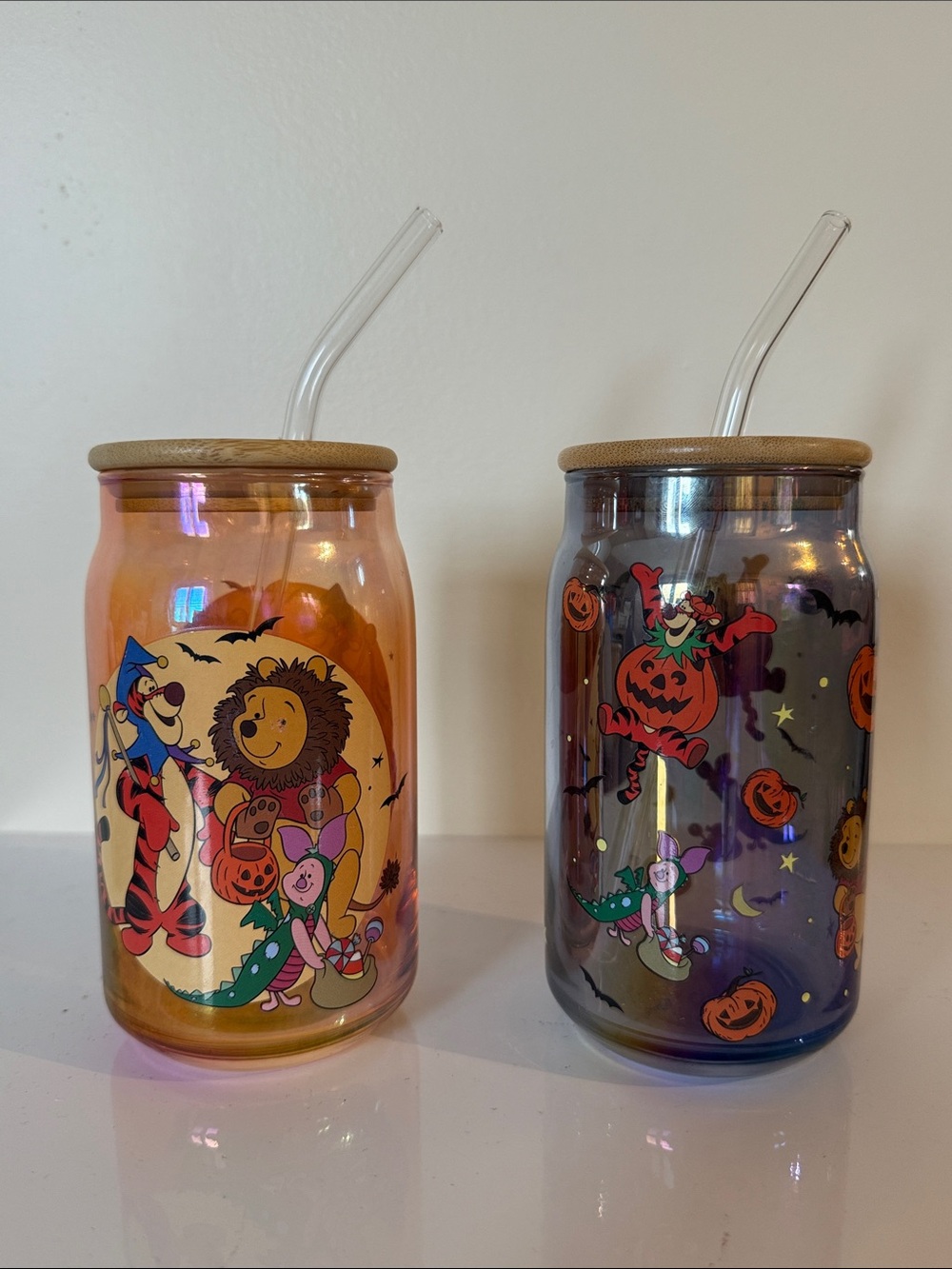Halloween winnie the pooh Iridescent Tumbler with Straw - Orange & Purple